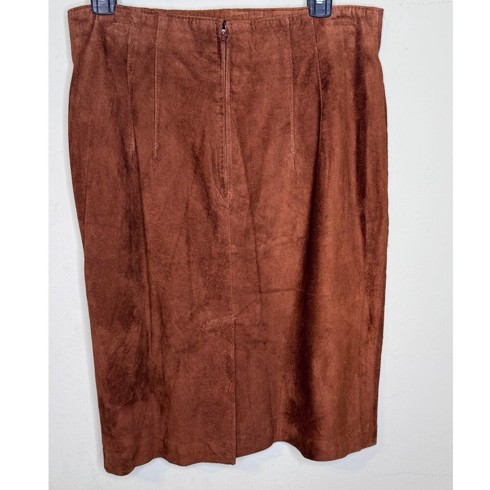 Dana Brooke 90s 100% silky pig Suede leather skirt knee length zip back Size 14 - Picture 2 of 3